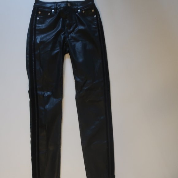Womens The Kooples "Lizy" Black Coated Skinny Jeans With Velour Side Stripes 24* - Picture 1 of 10